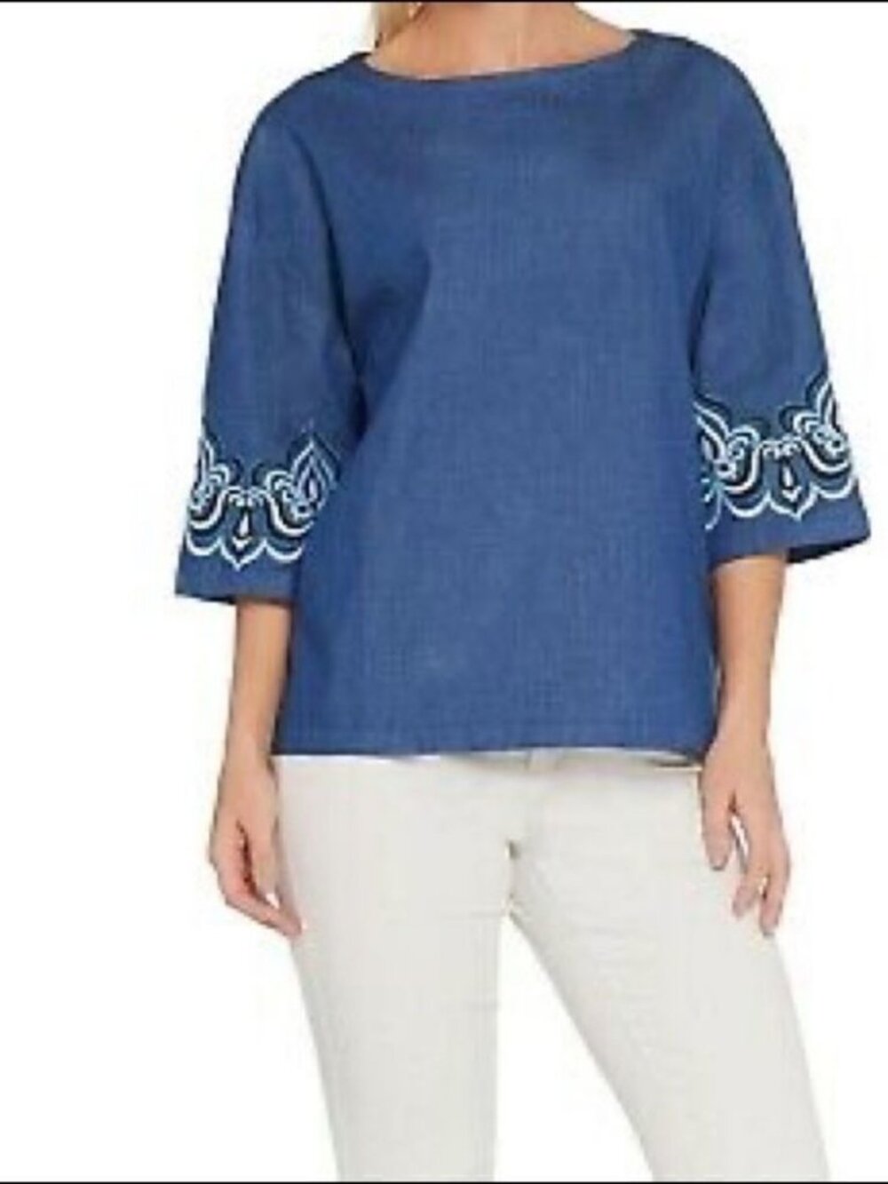 Bob Mackie Drop Shoulder Embroidery Sleeves Blouse